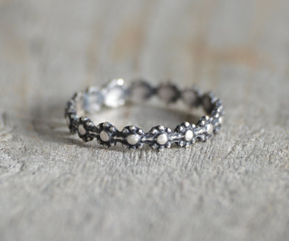 Flower Stacking Ring in Sterling Silver, Floral Stacking Ring, UK size I (US size 4.5)