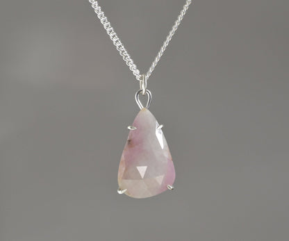 Pink Sapphire Necklace in Sterling Silver, Prong Set Sapphire Necklace, 10ct Sapphire Necklace, Large Sapphire Necklace