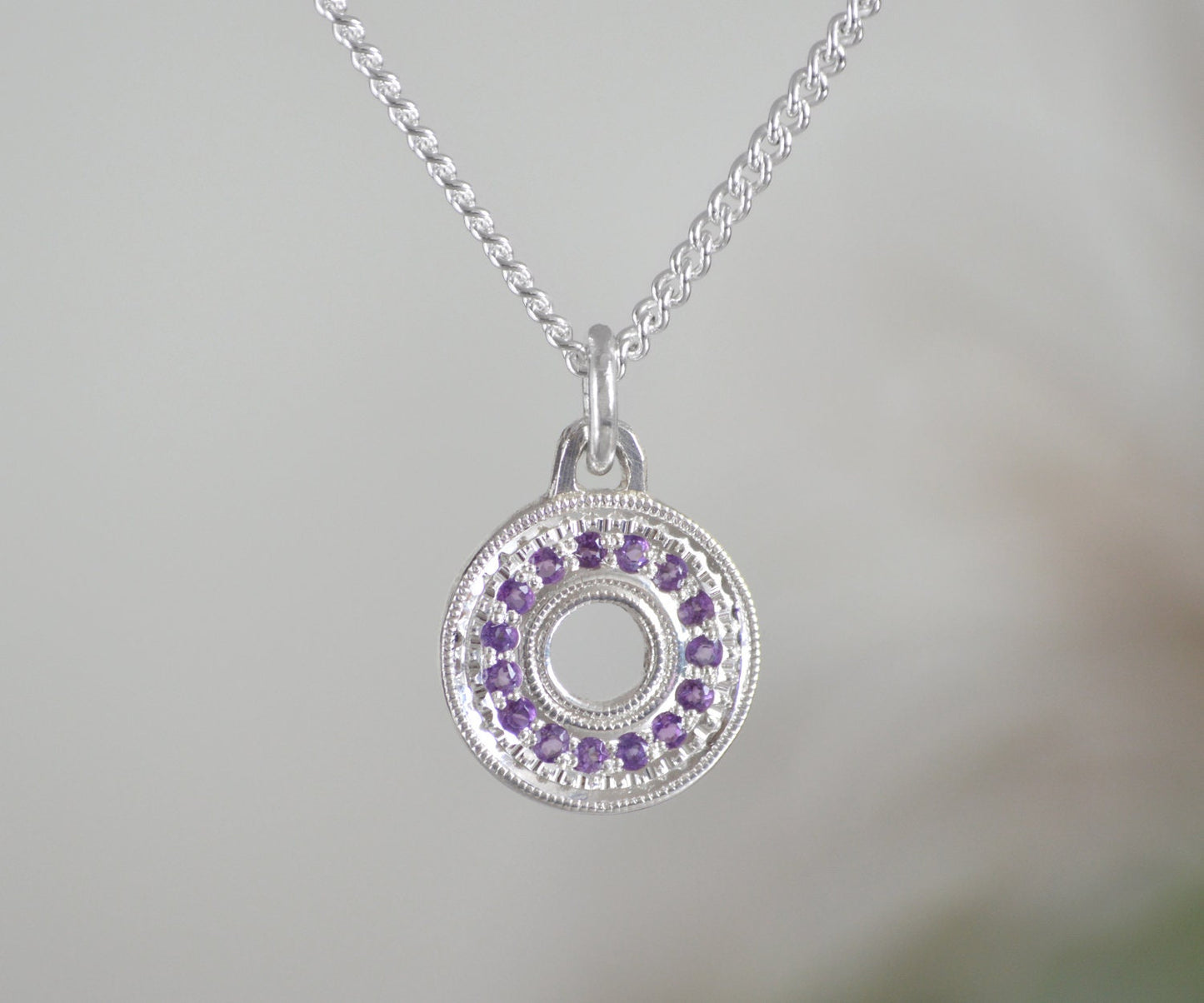 Amethyst Necklace in Sterling Silver, Pave Amethyst Necklace, February Birthstone Necklace