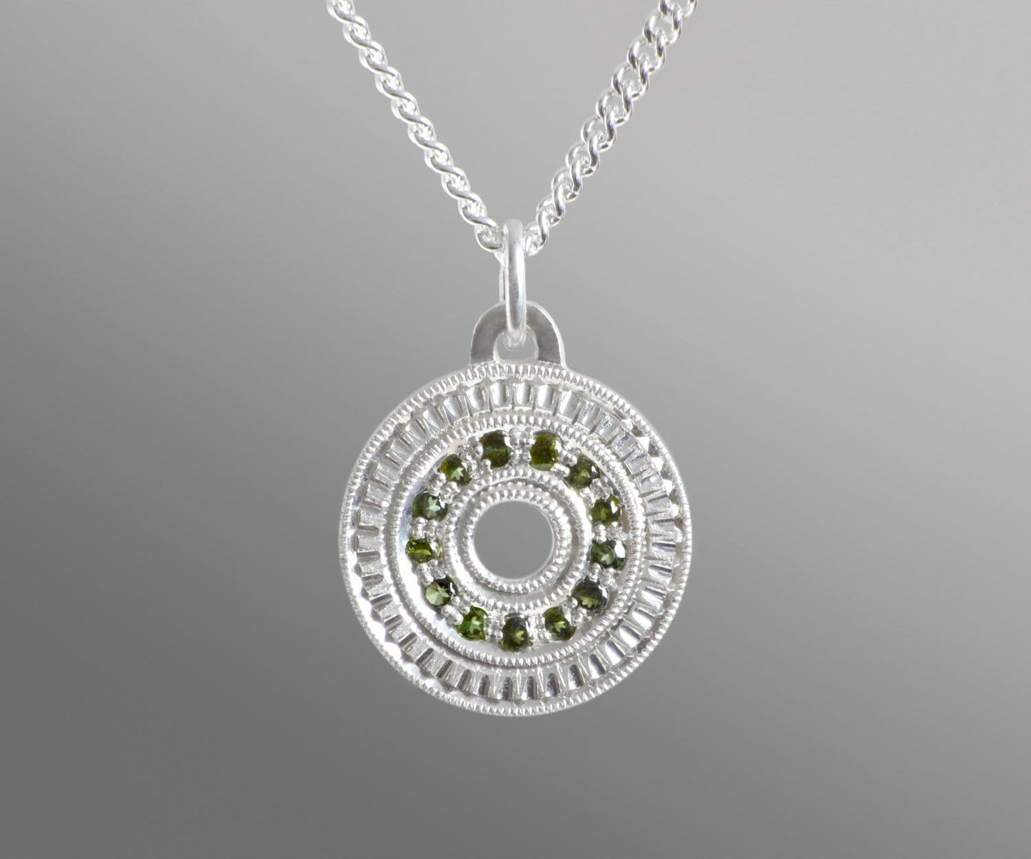 Eternity Green Tourmaline Necklace in Sterling Silver, Pave Tourmaline Necklace, October Birthstone Necklace