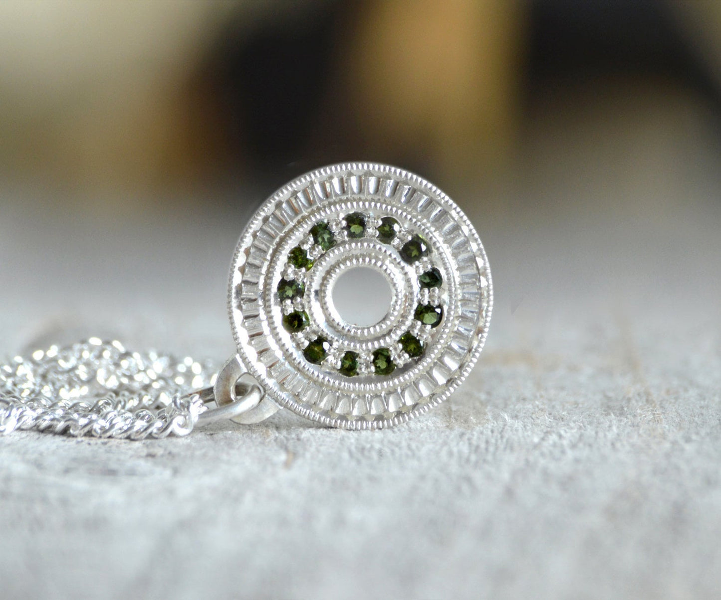 Eternity Green Tourmaline Necklace in Sterling Silver, Pave Tourmaline Necklace, October Birthstone Necklace