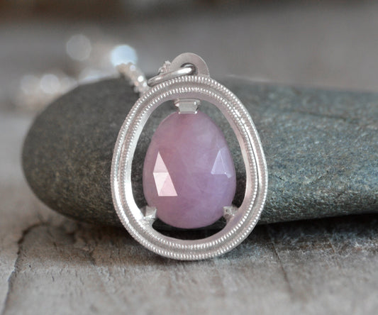 Pink Sapphire Necklace in Sterling Silver, Large Sapphire Necklace