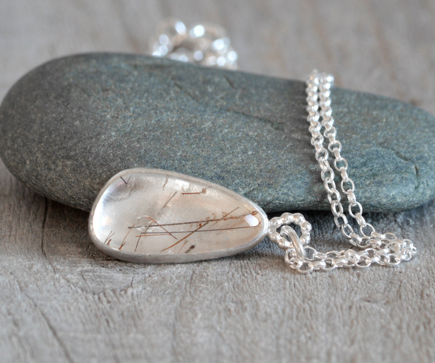 Rutilated Quartz Necklace in Sterling Silver, Silver Rutile Quartz Necklace