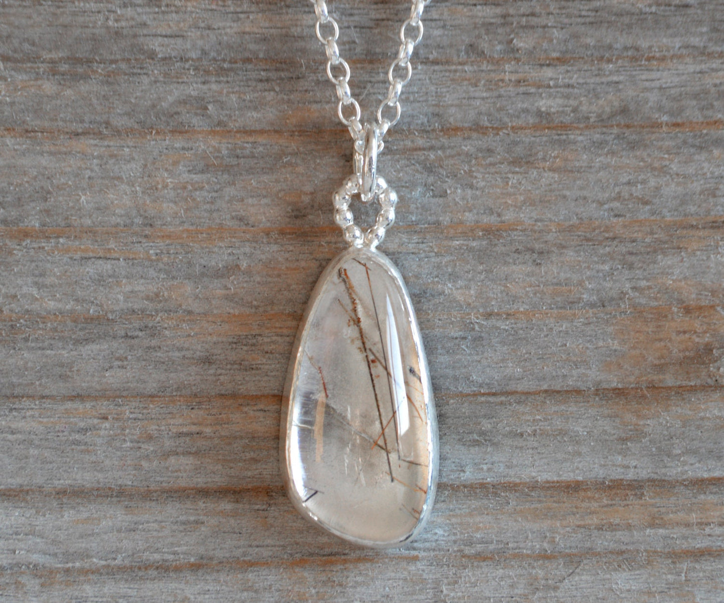 Rutilated Quartz Necklace in Sterling Silver, Silver Rutile Quartz Necklace