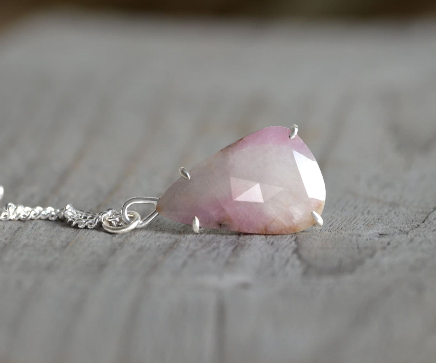Pink Sapphire Necklace in Sterling Silver, Prong Set Sapphire Necklace, 10ct Sapphire Necklace, Large Sapphire Necklace