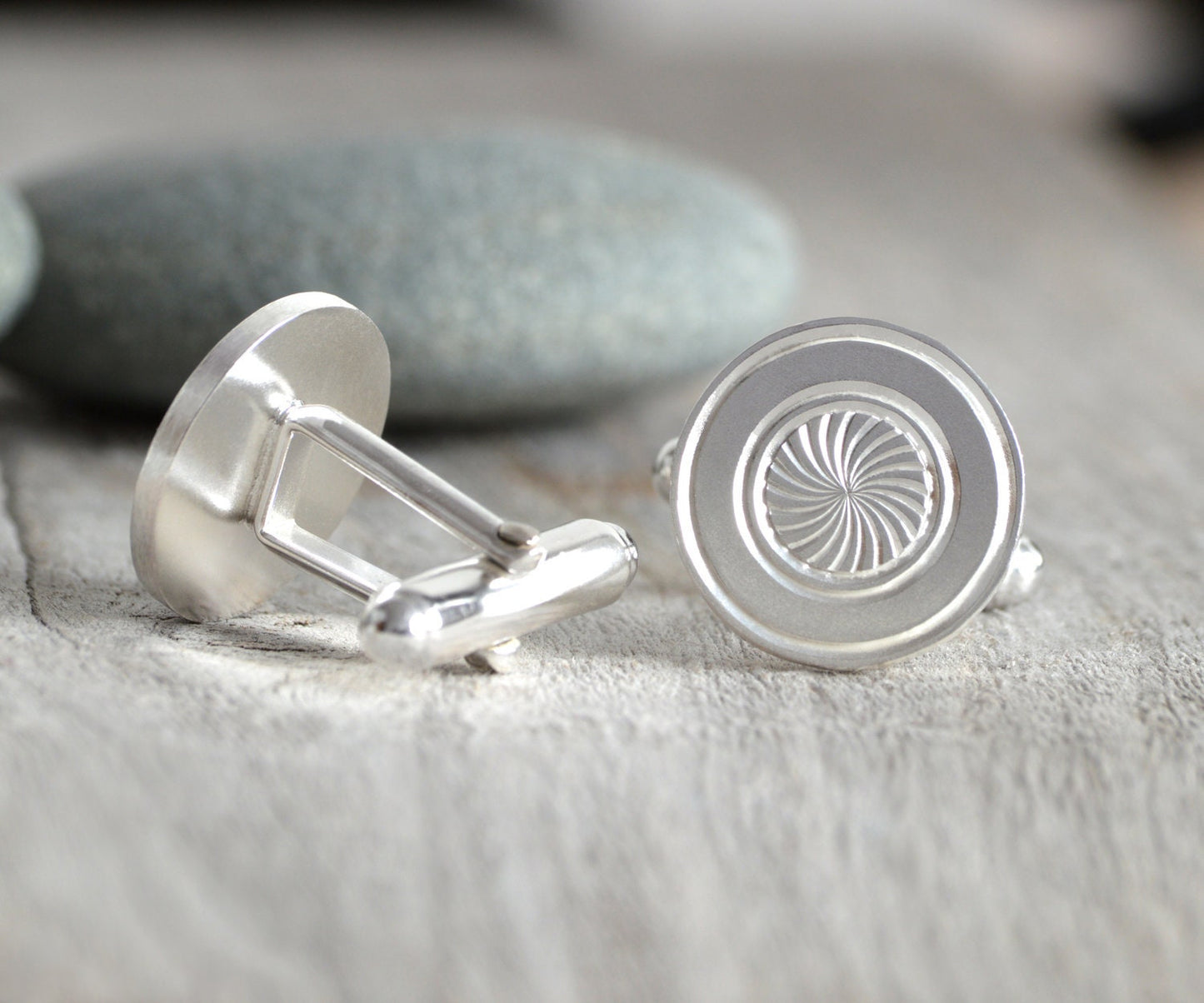 Hand Engraved Cufflinks in Sterling Silver, Classic British Cufflinks