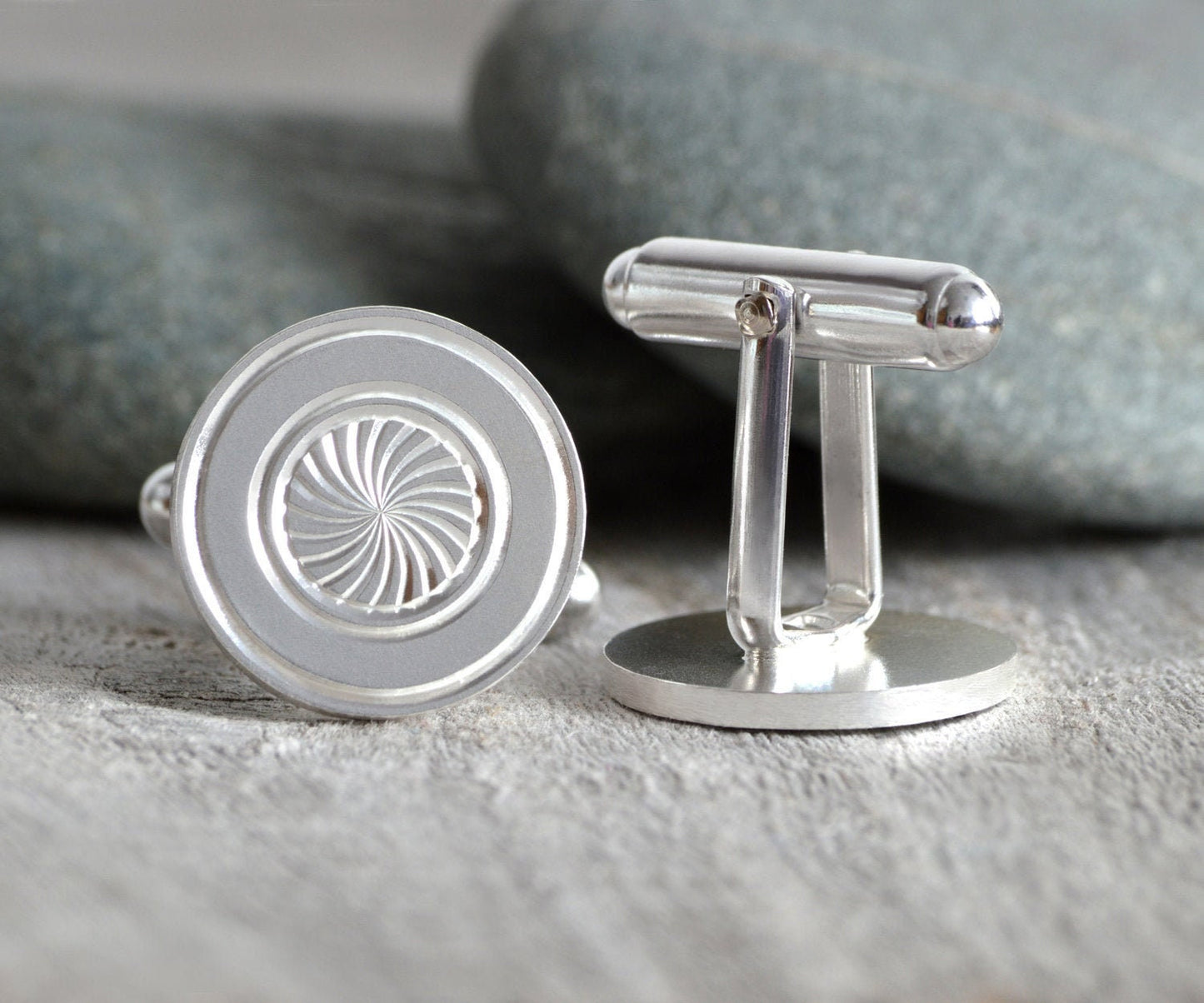 Hand Engraved Cufflinks in Sterling Silver, Classic British Cufflinks