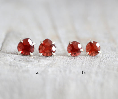 Rose Cut Garnet Stud Earrings, Garnet Ear Posts