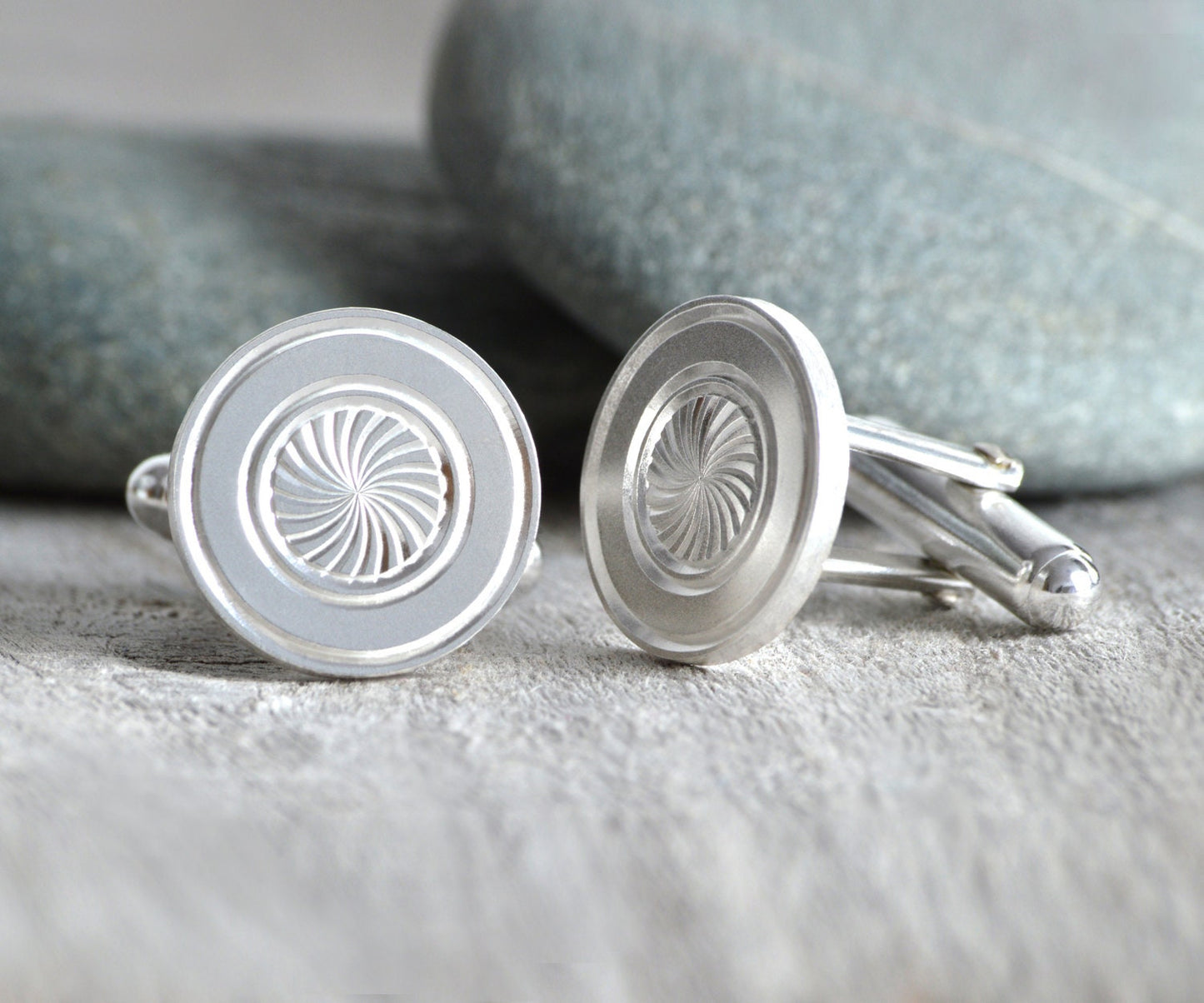 Hand Engraved Cufflinks in Sterling Silver, Classic British Cufflinks