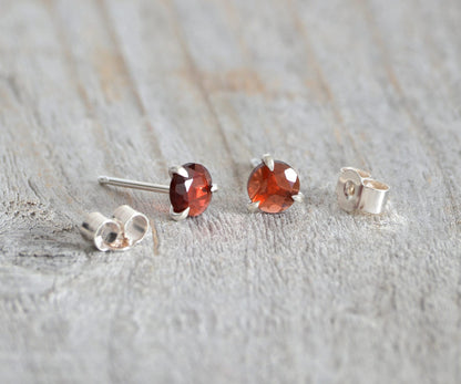 Rose Cut Garnet Stud Earrings, Garnet Ear Posts