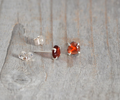 Rose Cut Garnet Stud Earrings, Garnet Ear Posts