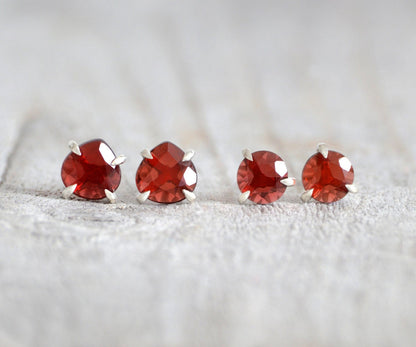 Rose Cut Garnet Stud Earrings, Garnet Ear Posts