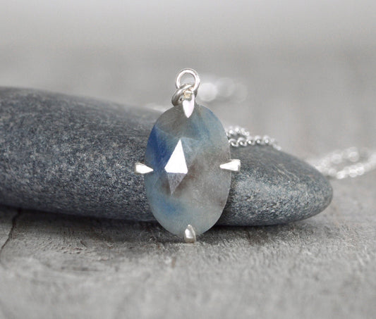 Oval Sapphire Necklace in Sterling Silver, September Birthstone Necklace, 5.15ct Sapphire Necklace