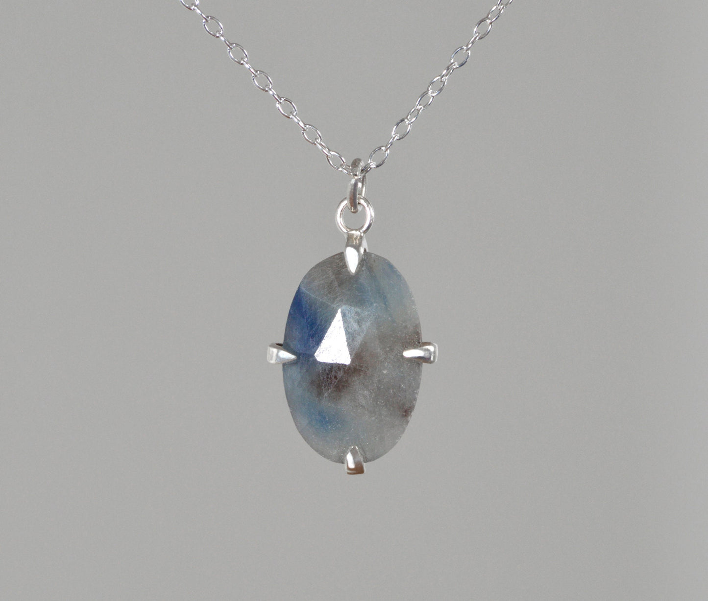 Oval Sapphire Necklace in Sterling Silver, September Birthstone Necklace, 5.15ct Sapphire Necklace