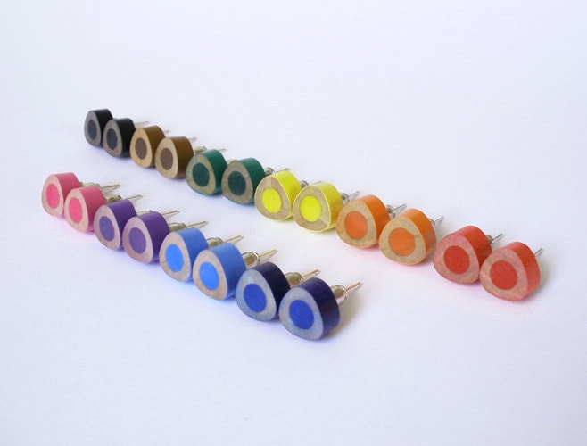 Colour Pencil Stud Earrings, Triangle Pencil Jewelllery in Candy Colours