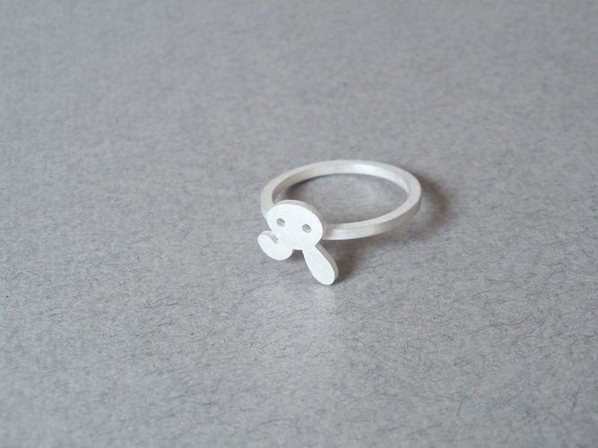 Rabbit Ring in Sterling Silver, Silver Bunny Ring, Floppy Ear Rabbit Ring