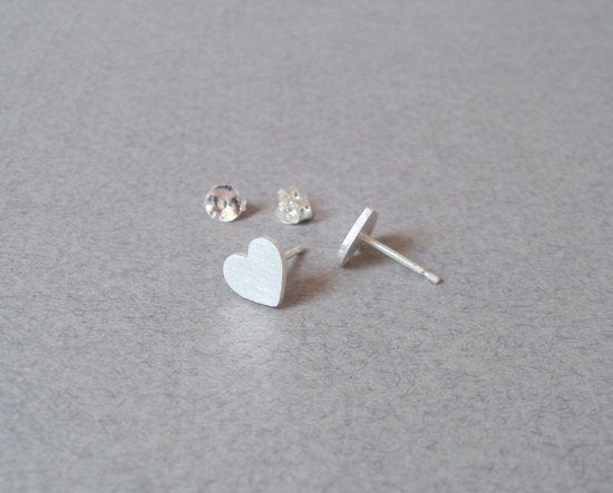 Silver Heart Shape Ear Posts, Sweet Heart Stud Earrings in Sterling Silver