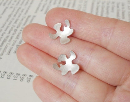 Petal Stud Earrings, Abstract Flower Ear Posts in Sterling Silver