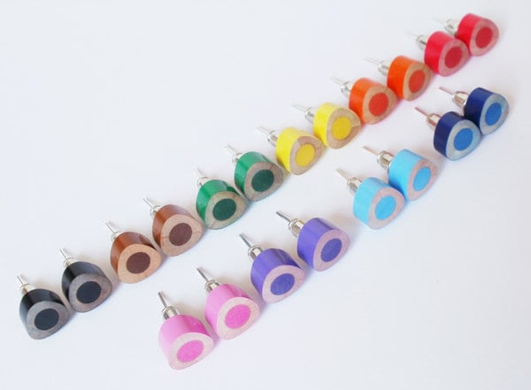 Colour Pencil Stud Earrings, Triangle Pencil Jewelllery in Candy Colours