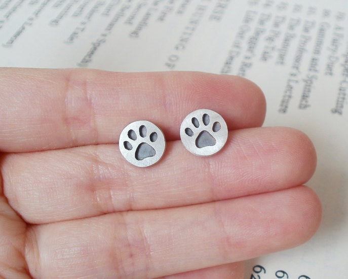 Pawprint Stud Earrings, Silver Pawprint Ear Studs