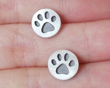 Pawprint Stud Earrings, Silver Pawprint Ear Studs