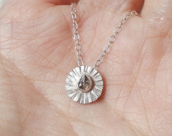 Raw Diamond Daisy Necklace in Sterling Silver, Flower Diamond Necklace