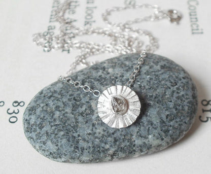 Raw Diamond Daisy Necklace in Sterling Silver, Flower Diamond Necklace