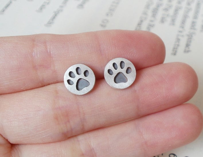 Pawprint Stud Earrings, Silver Pawprint Ear Studs