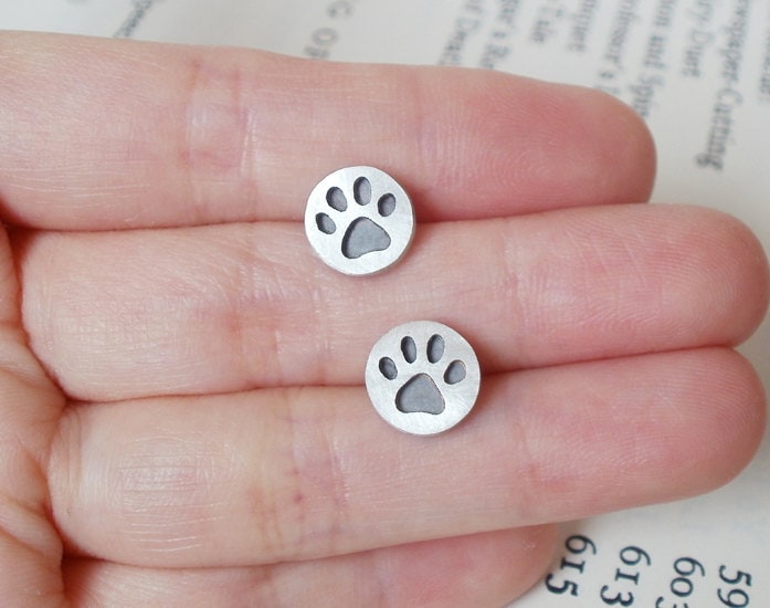 Pawprint Stud Earrings, Silver Pawprint Ear Studs