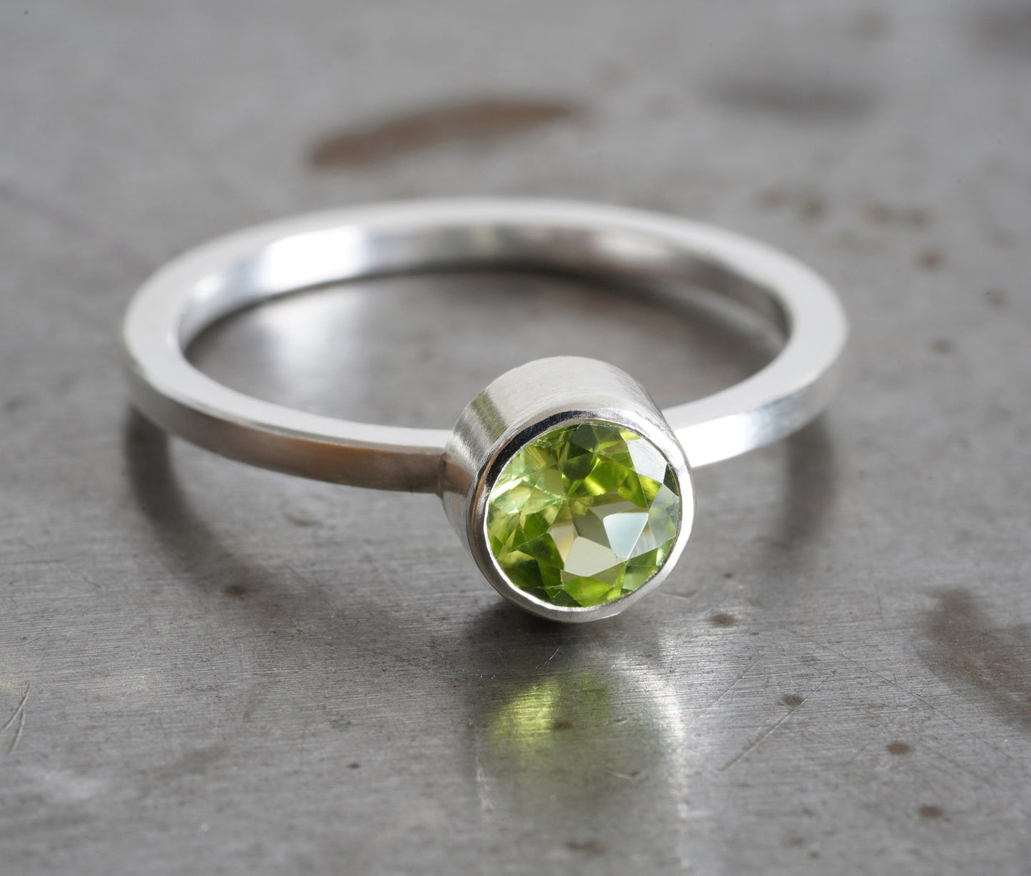 Peridot Ring in Sterling Silver, August Birthstone Ring