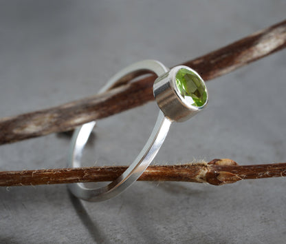 Peridot Ring in Sterling Silver, August Birthstone Ring