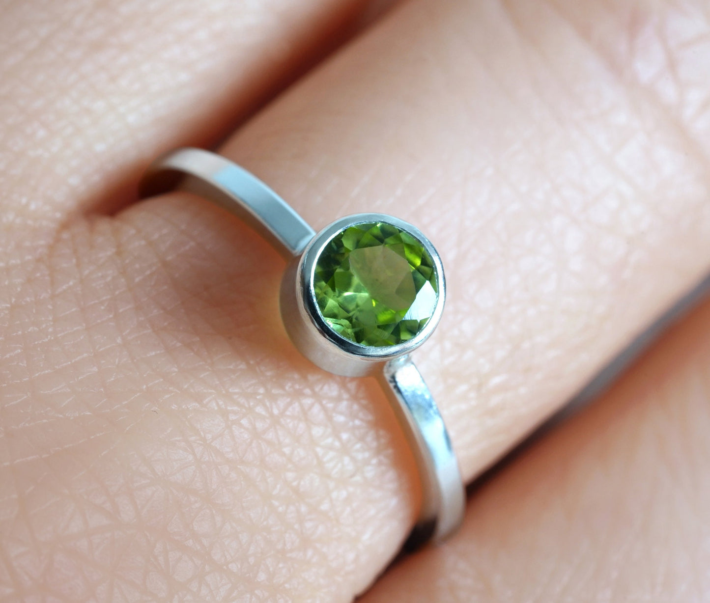 Peridot Ring in Sterling Silver, August Birthstone Ring