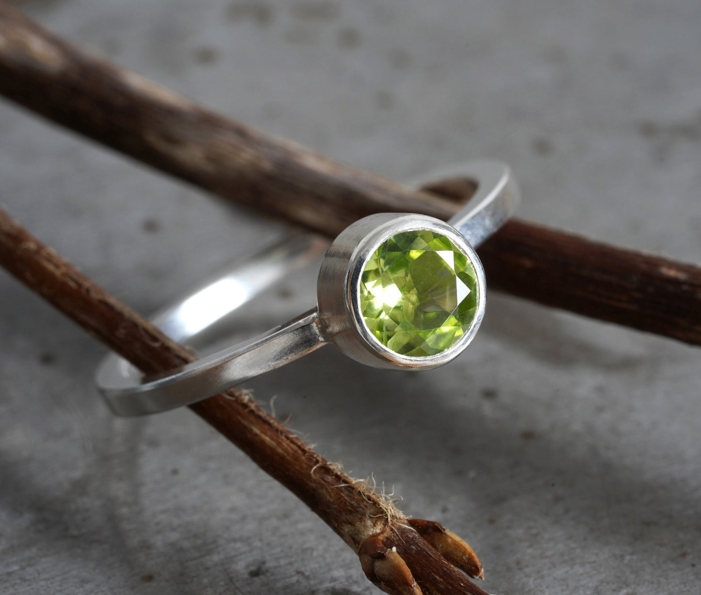 Peridot Ring in Sterling Silver, August Birthstone Ring