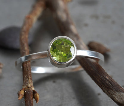 Peridot Ring in Sterling Silver, August Birthstone Ring