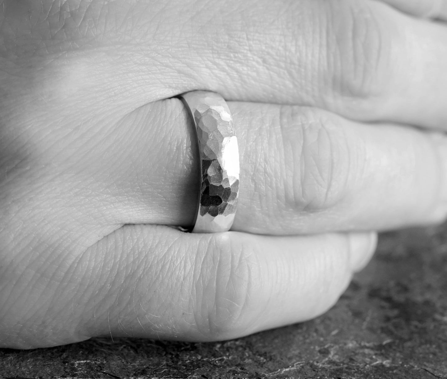 Hammered Effect Wedding Band, Rustic Wedding Ring, 5mm Wedding Ring