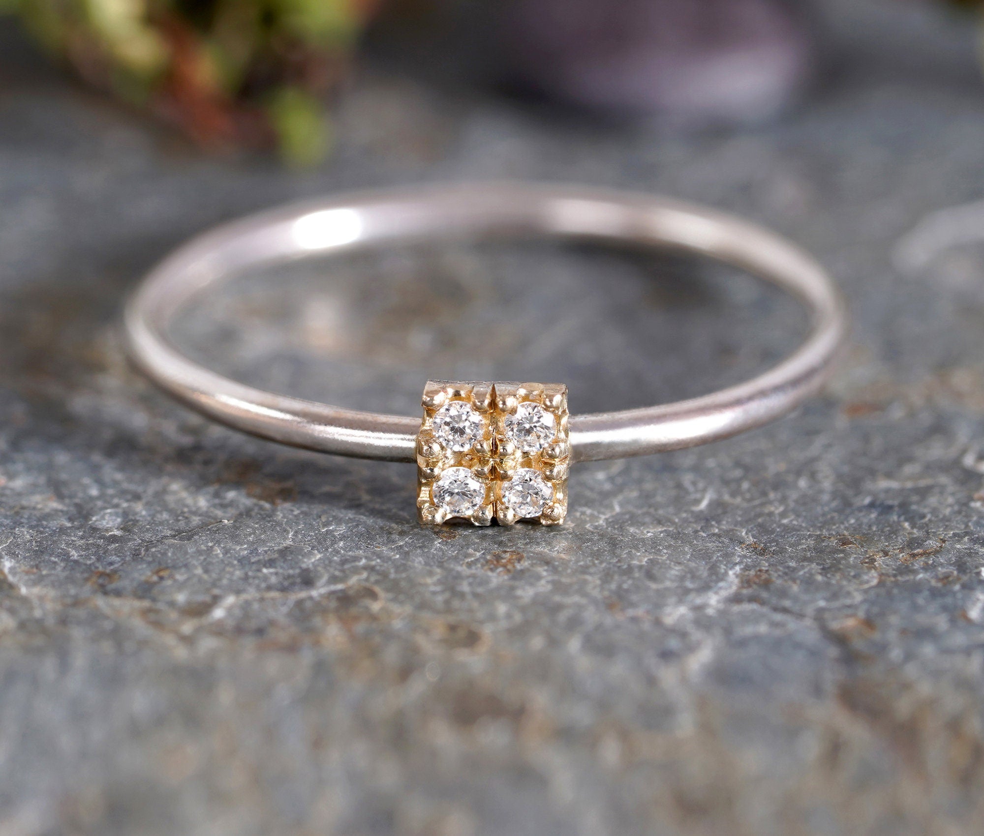 Square diamond clearance cluster ring