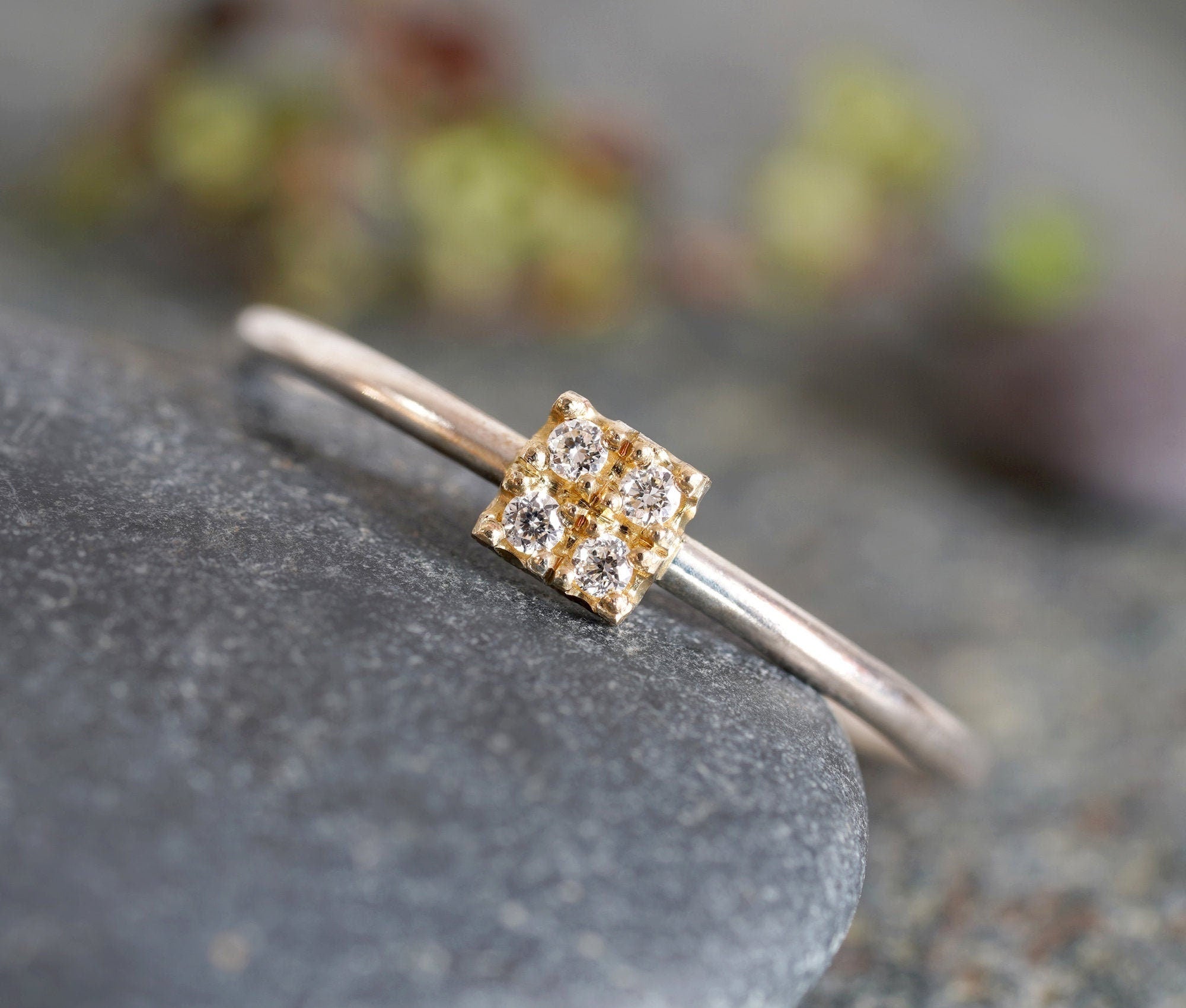 Square gold clearance diamond ring