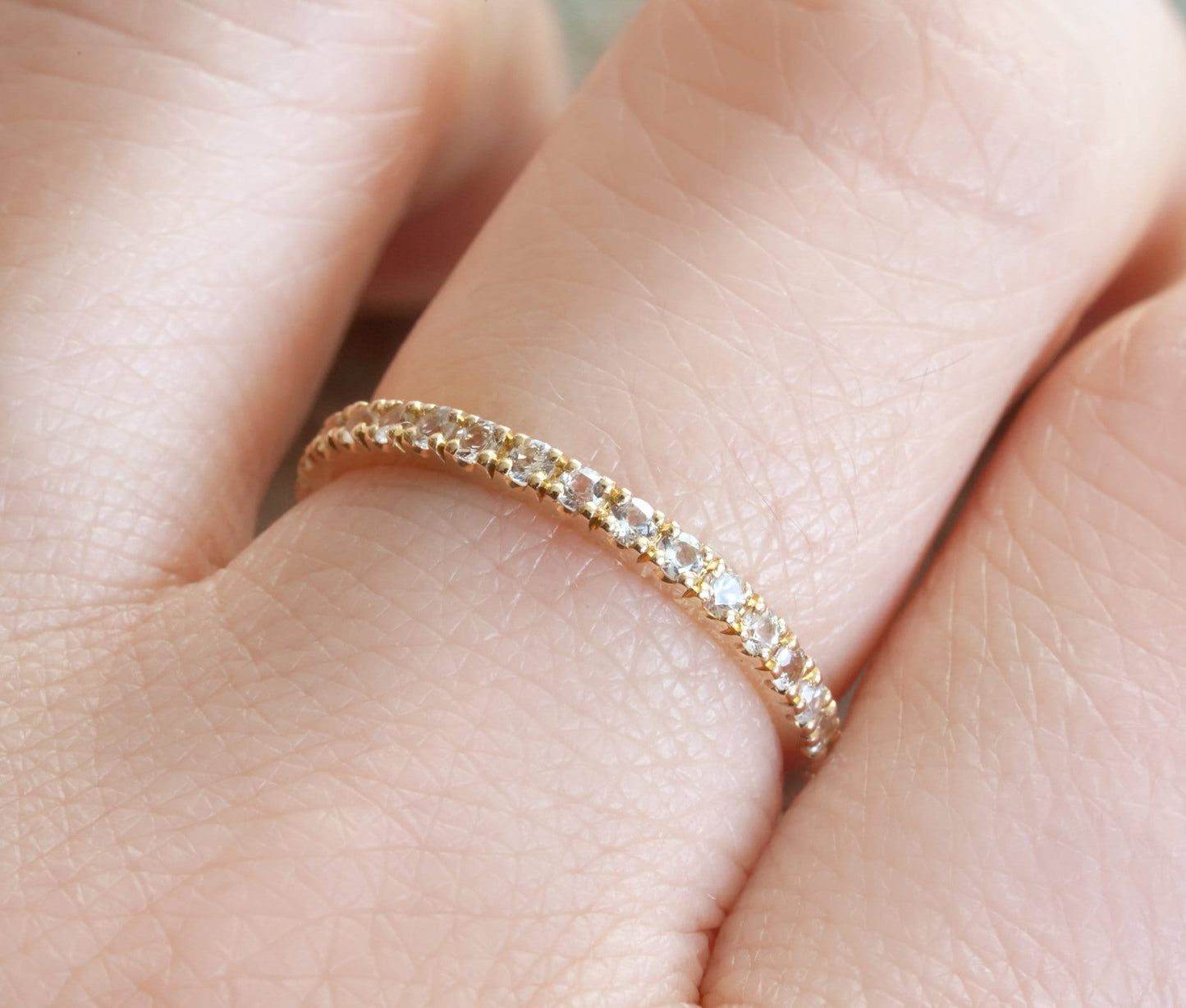 White Sapphire Eternity Ring, Colourless Sapphire Eternity Ring, Eternity Wedding Ring, Yellow Gold Eternity Ring, UK size J (US size 5)