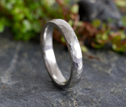 Platinum Wedding Band With Hammered Effect, Platinum Wedding Ring, Rustic Wedding Band, Made To Order