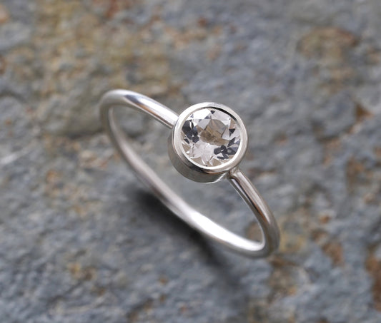 White Topaz Ring in Sterling Silver, Silver Topaz Ring, November Birthstone Ring