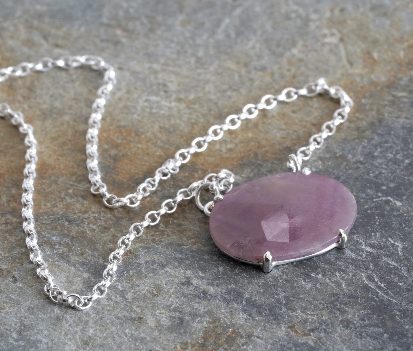 Pink Sapphire Necklace, 6.5ct Sapphire Necklace, September Birthstone Necklace, Prong Set Sapphire Necklace