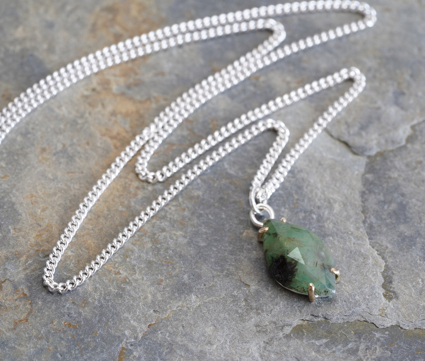 Leaf Shape Emerald Necklace, 3.65ct Emerald Necklace, May Birthstone Necklace