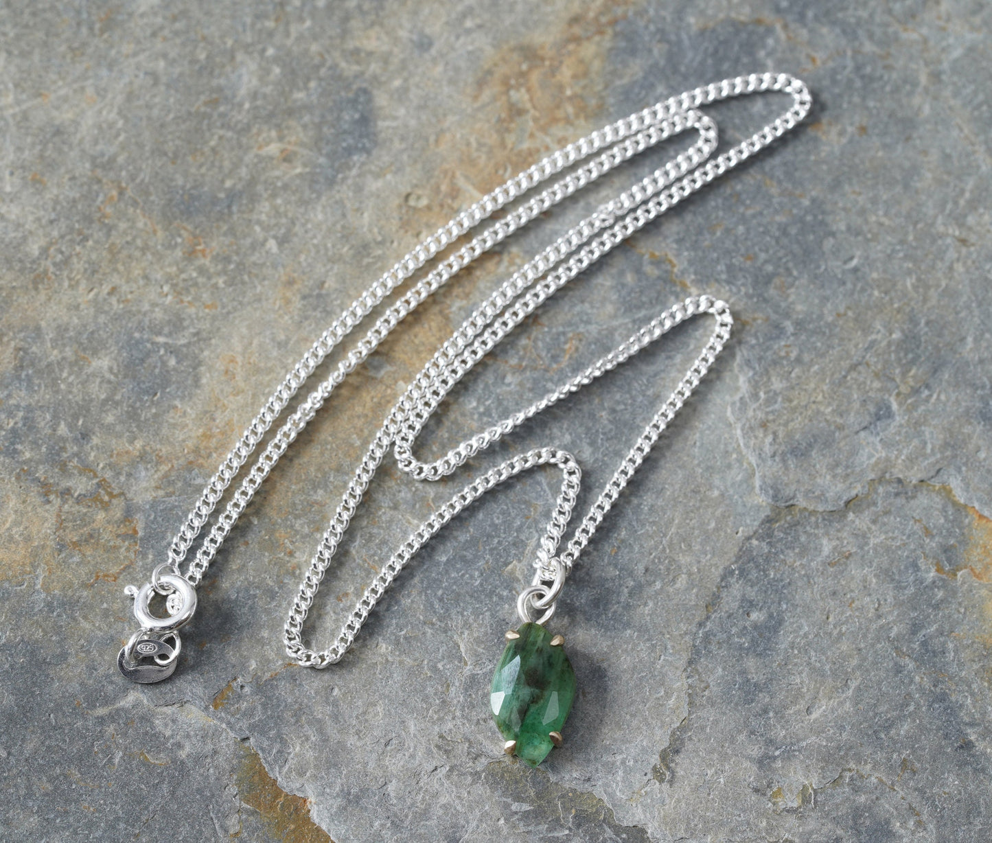 Leaf Shape Emerald Necklace, 1.8ct Emerald Necklace, May Birthstone Necklace