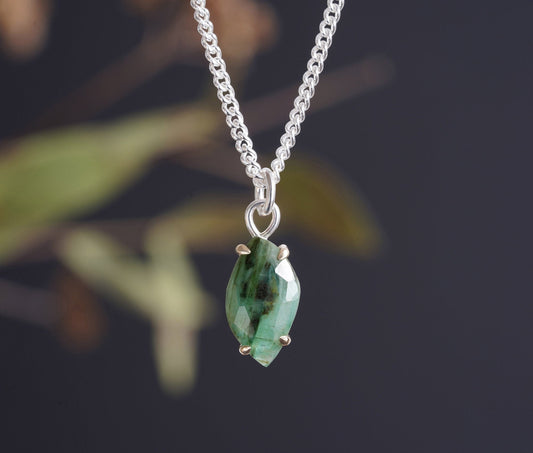 Leaf Shape Emerald Necklace, 1.8ct Emerald Necklace, May Birthstone Necklace