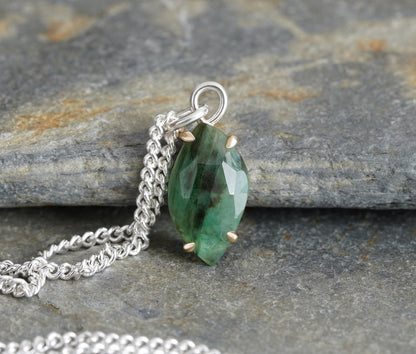 Leaf Shape Emerald Necklace, 1.8ct Emerald Necklace, May Birthstone Necklace