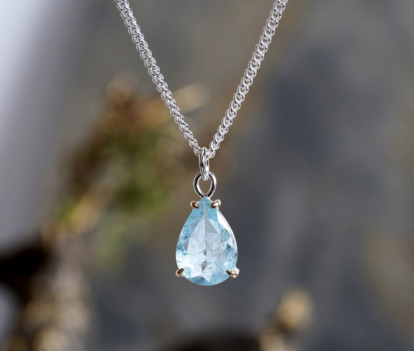 Aquamarine Necklace in Alice Blue, Teardrop Aquamarine Necklace