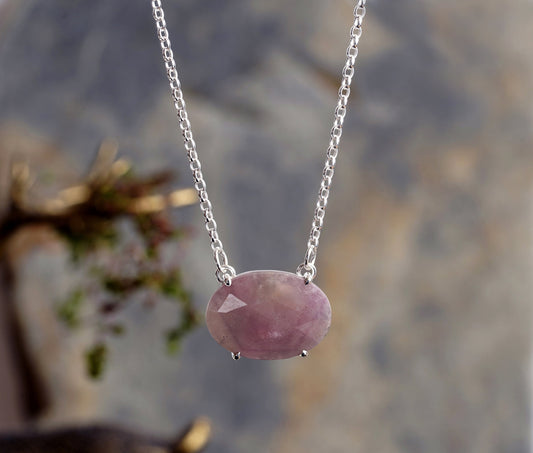 Pink Sapphire Necklace, 6.5ct Sapphire Necklace, September Birthstone Necklace, Prong Set Sapphire Necklace