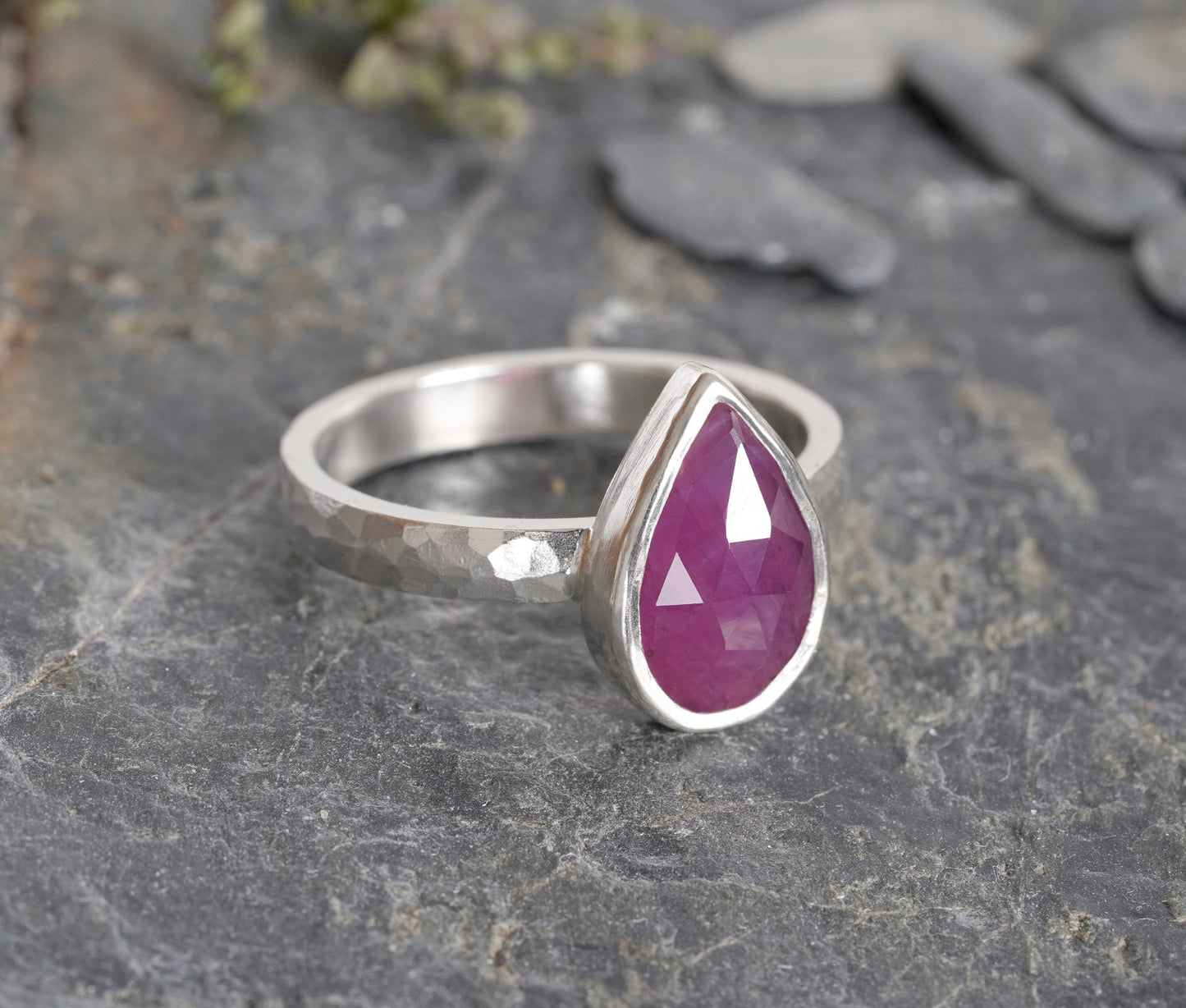 Rose Cut Pink Sapphire Ring, Raindrop Pink Sapphire Ring, September Birthstone Ring