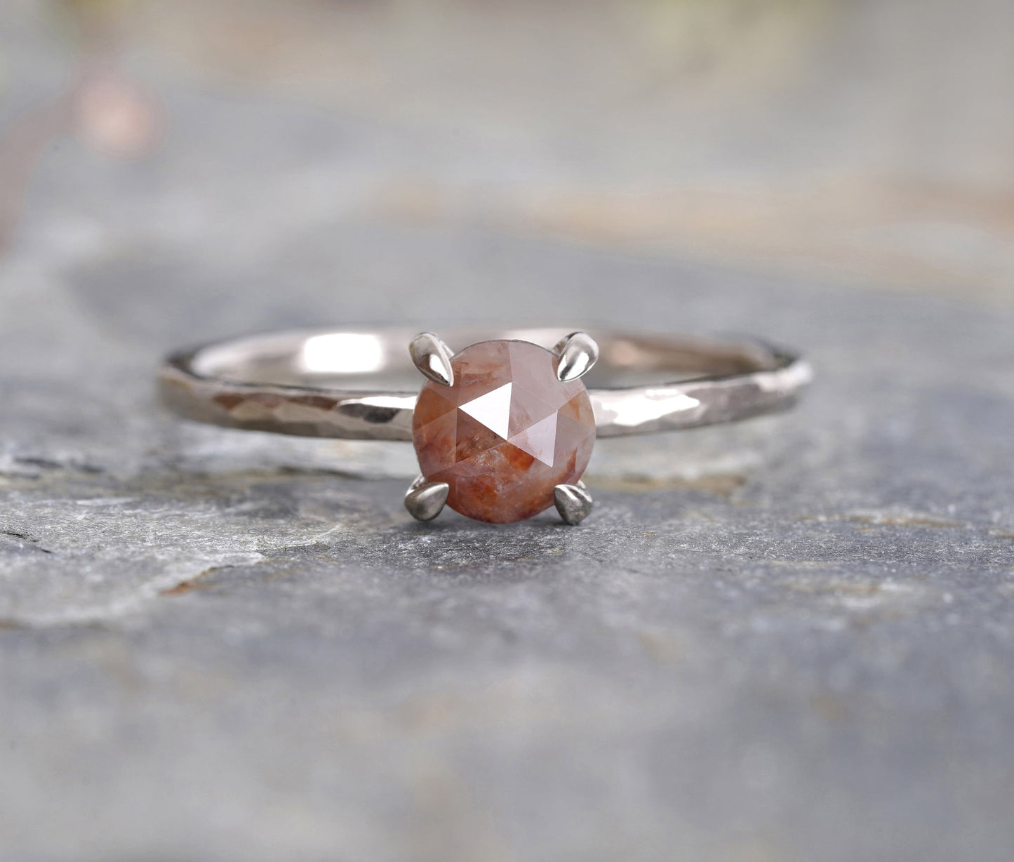 Rose Cut Diamond Engagement Ring in 18ct White Gold, 0.65ct Diamond Ring, Rustic Diamond Ring