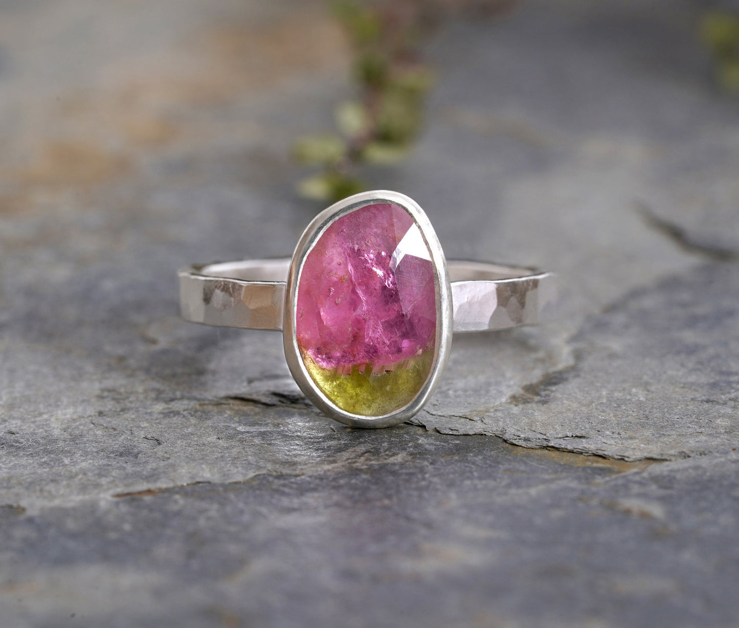 1.2ct Watermelon Tourmaline Ring, October Birthstone Ring, Oval Tourmaline Ring